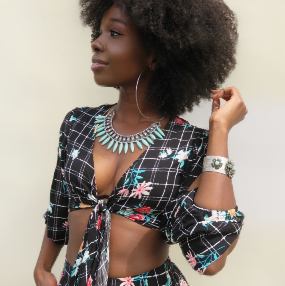 2 peice black floral pants set